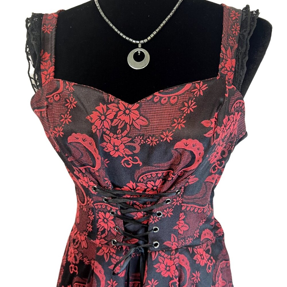 Hearts and Roses Brocade Corset Dress Steampunk Goth Witch Ren Faire Size Small